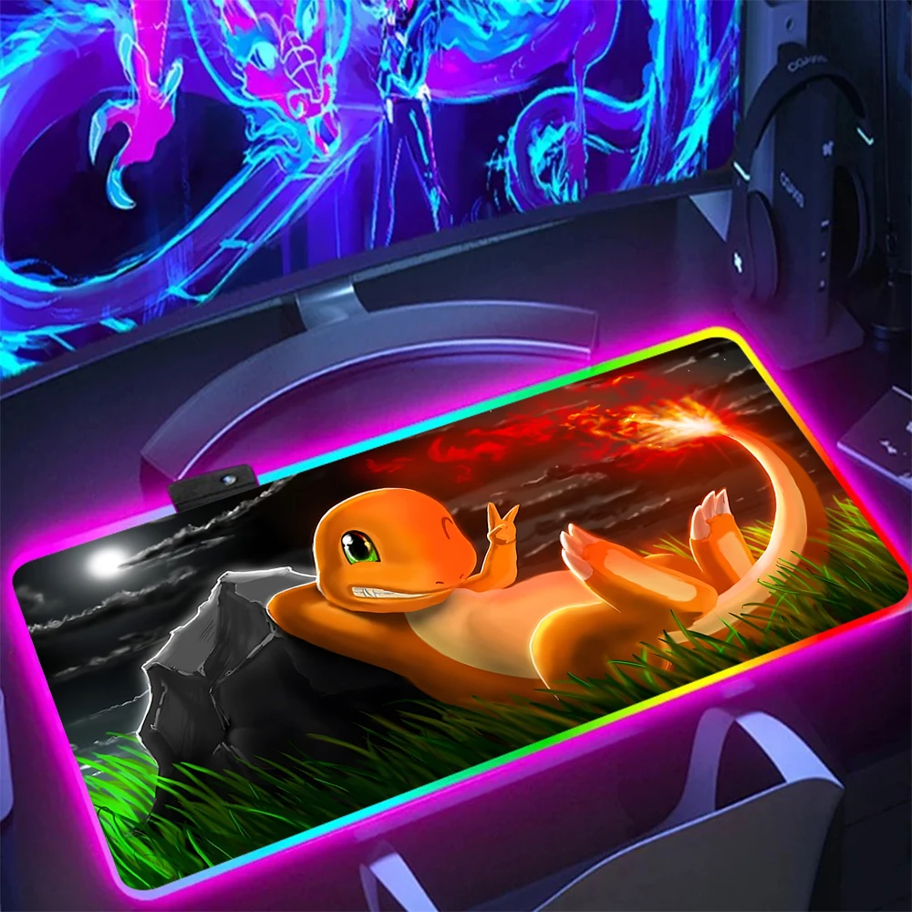 P-Pokemons Pikachus Gengars RGB PC Gamer Tastatur Mauspad Mousepad LED leuchtende Mausmatten Gummi Gaming Computer Mausepad