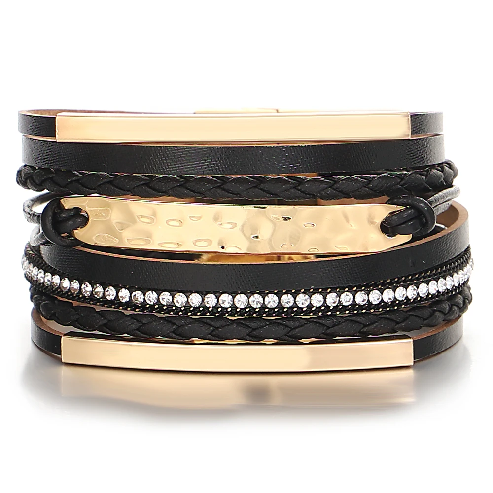 ALLYES Vintage Handmade Braided Leather Bracelet for Women Men Boho Chunky Multilayer Wrap Wide Bangle Bracelets Punk Jewelry