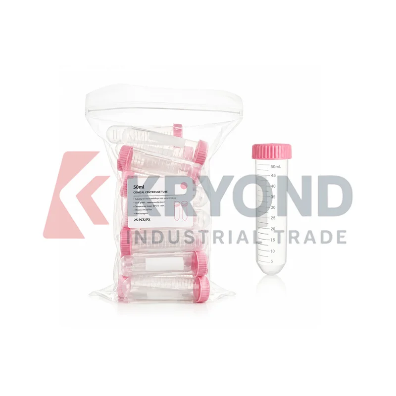Pink Plastic Centrifuge Tube Screw Cap Round Bottom 50mL 25pcs Pack Laboratory Sample Container Research Series Model Accessory