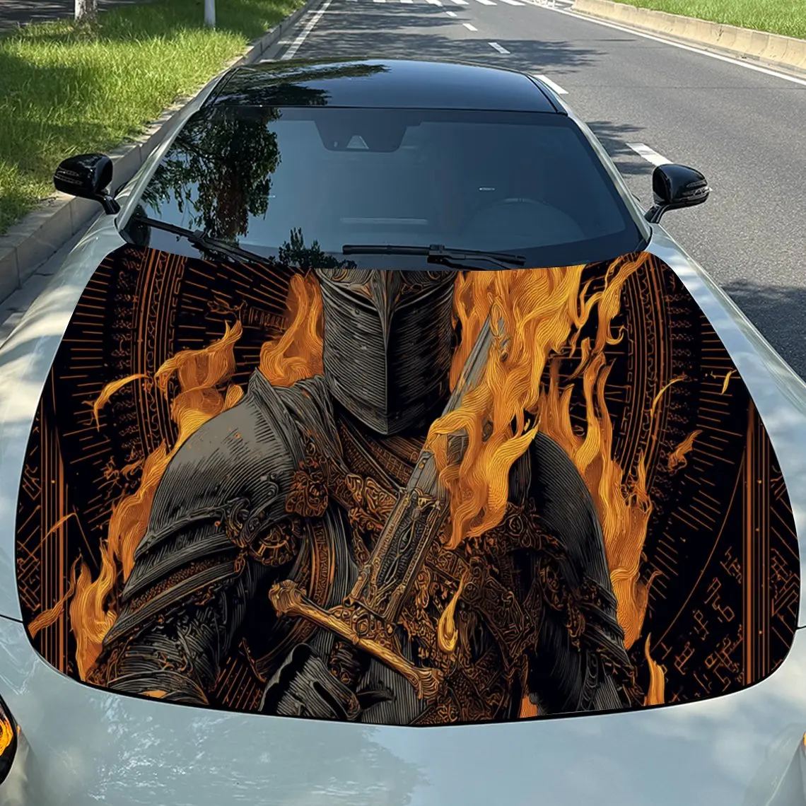 

Intense Fiery Scene Car Hood Stickers - Self-Adhesive, Waterproof and Durable Vinyl Wrap, Decorate And Protect Your Car, Fit Fo