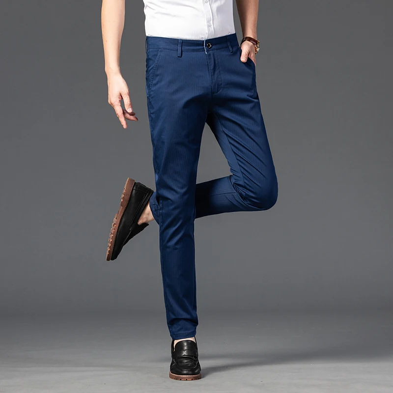 Pantaloni da lavoro da uomo primavera/estate 2024 nuovi pantaloni da uomo Casual a righe elasticizzati Slim Fit di fascia alta