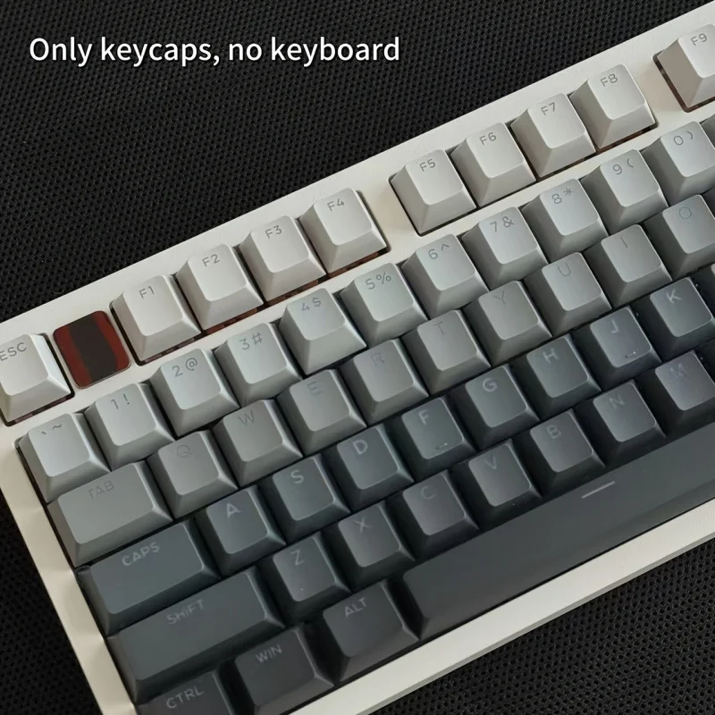 

Набор клавишных колпачков PBT с двухцветным литьем под давлением, 133 клавиши, градиентный серый цвет, высота OEM, высокое качество, совместимость с переключателями MX.