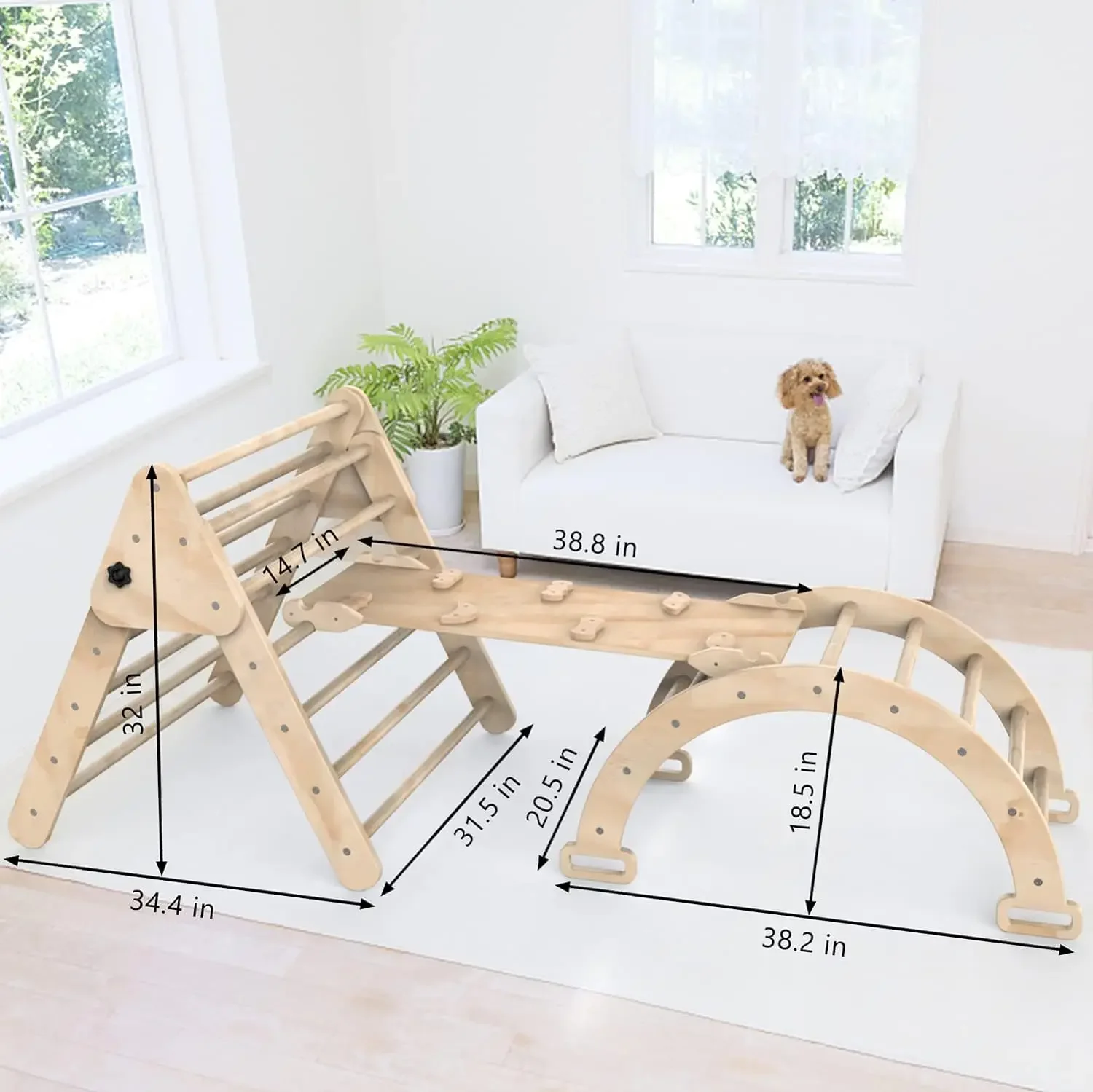 Climbing Triangle Set with Ramp indoor 3 in 1 Wooden Kids Triangle Children Climbing Frame with Ladder