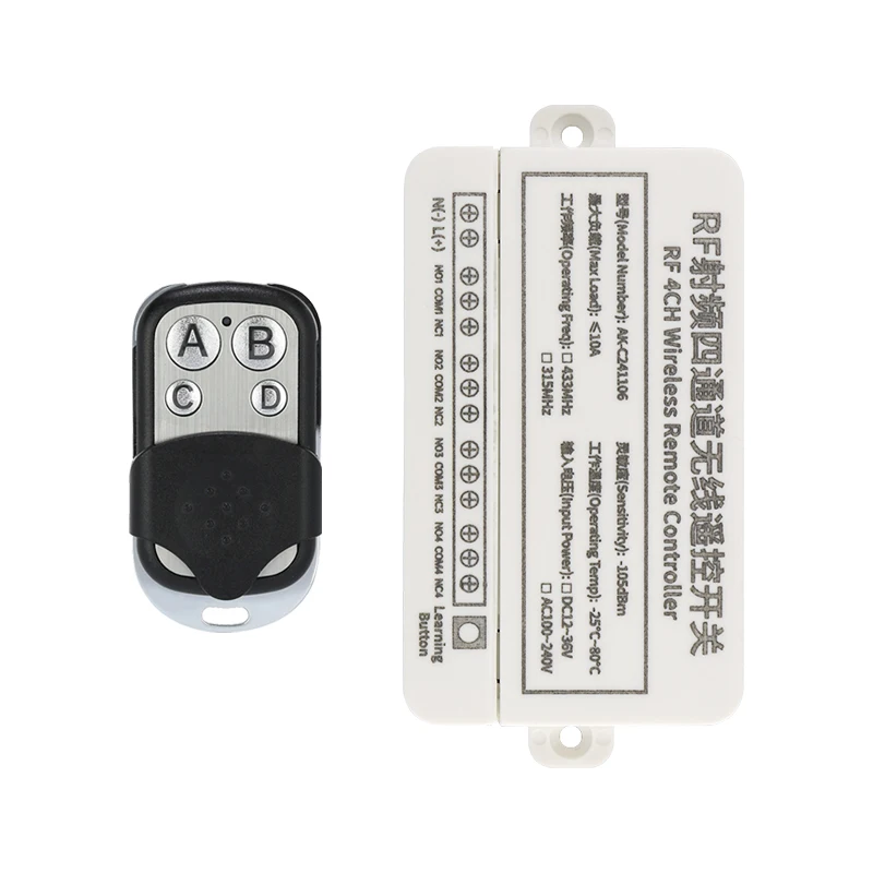DC 12V 24V 10A  4 channel  relay switch  RF Wireless Remote Control  system  Receiver Transmitter   smart home  Fan/Motor