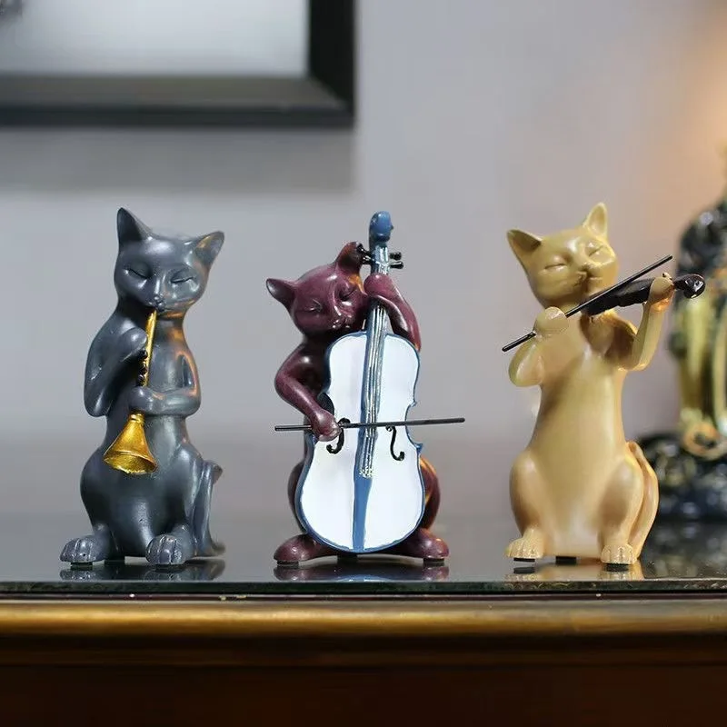 Band of Three Cats, Music, Resin Cat Accessories, Home Decoration, Handicrafts, Bedroom Desktop Statues, Doll Accessories