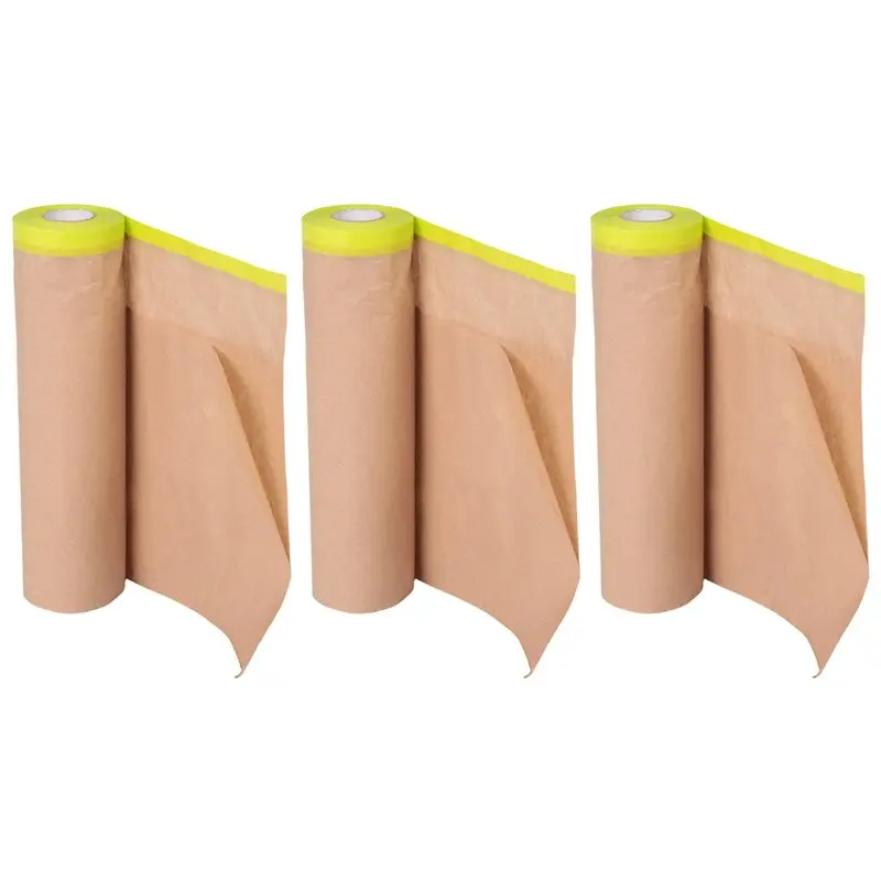 

A95G Pre-Taped Masking Paper For Painting, 18 Inchx50 Feet Paint Masking Paper, Tape And Drape Painters Paper, (3 Rolls) Durable
