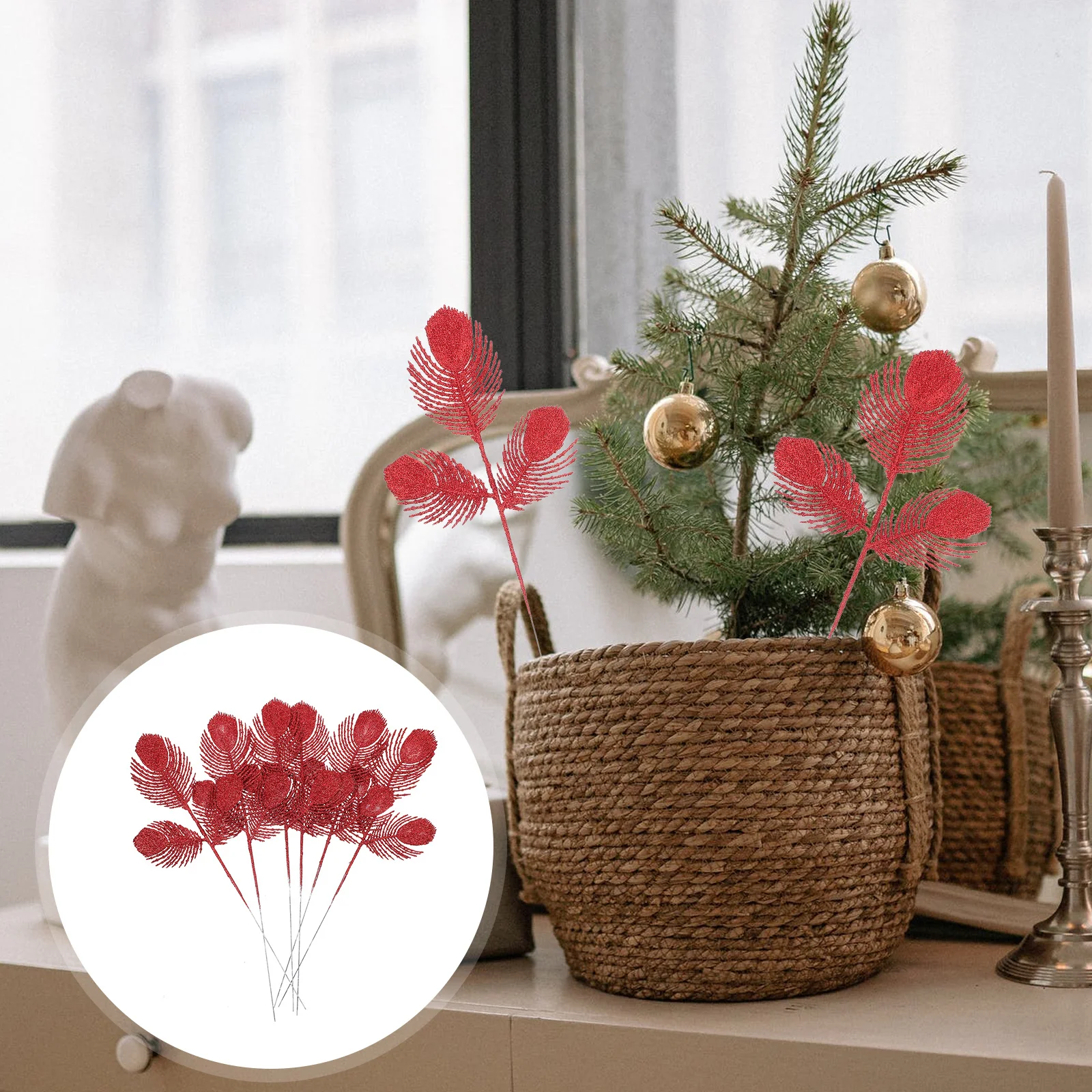 

6Pcs Decorative Branch Leaves Christmas Wreath Adornment Fake Christmas Leaves Perfect for Vase Tree Setting Table