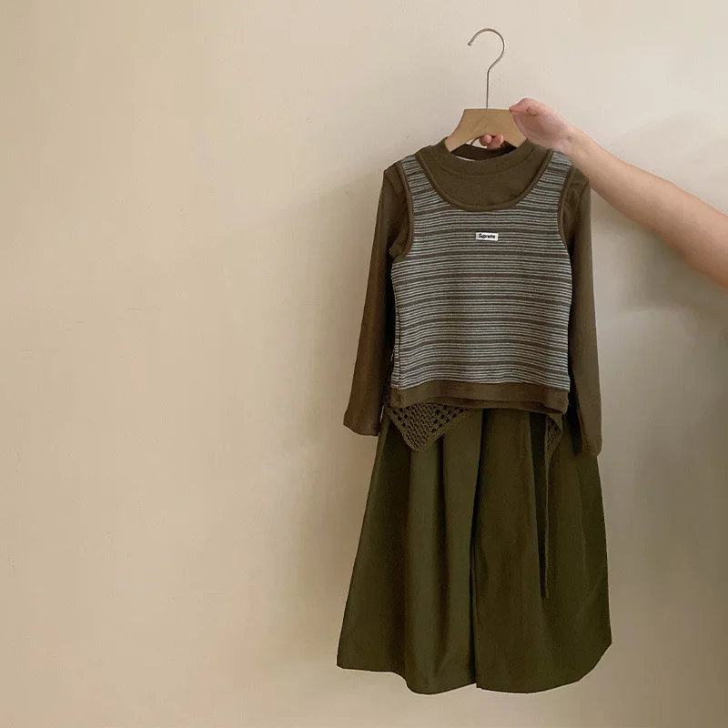 Girls' Korean Sweet Fake Two piece Top 2026 Spring and Autumn New Style Versatile Butt Curtain Casual Pants