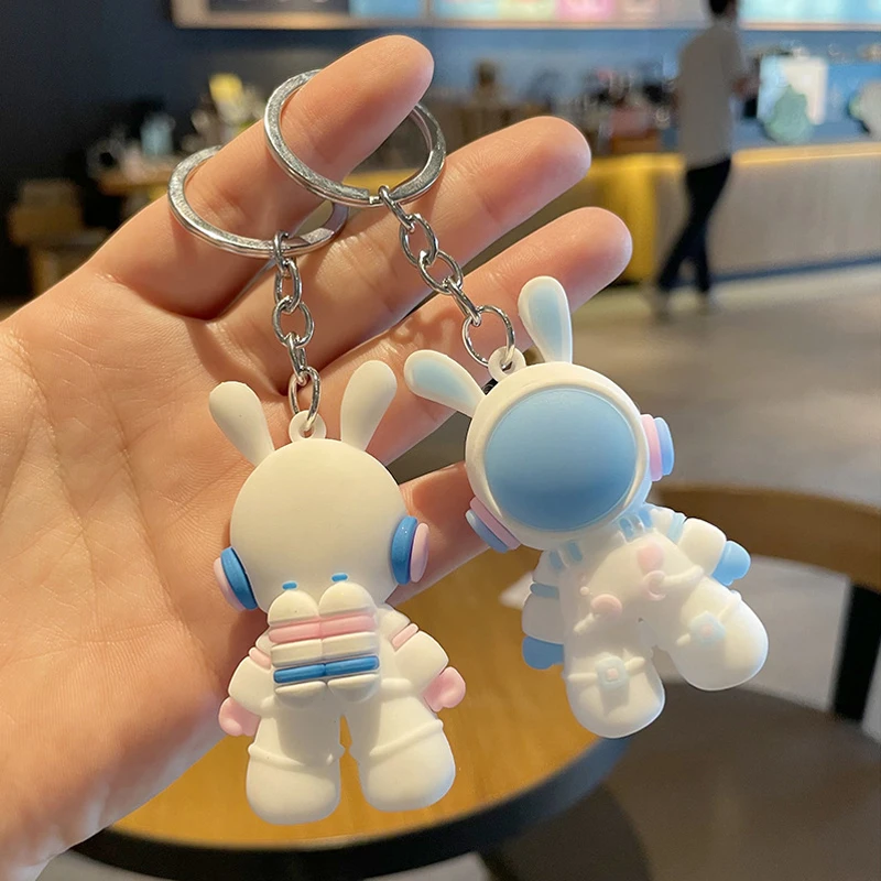 Astronauta Chaveiro com Espaço Coelho Pingente, PVC Key Ring, Mochila Acessórios, Presentes Da Jóia Dos Desenhos Animados