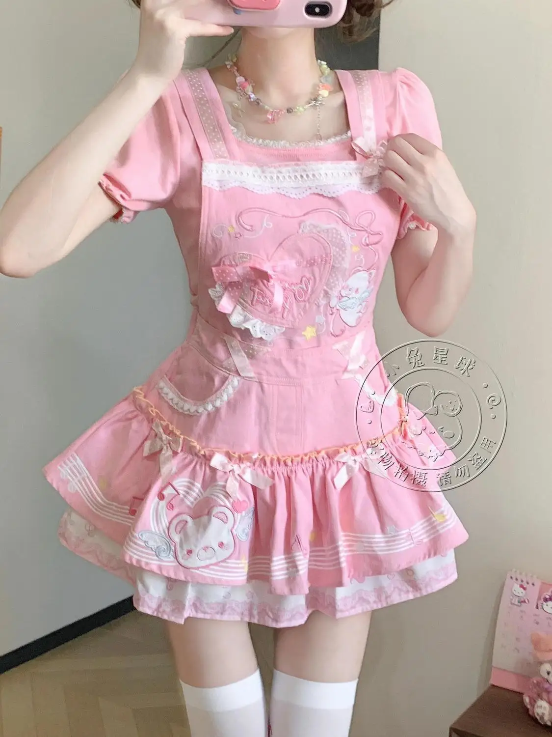 

Милые летние новые японские комплекты из двух предметов, женские наряды, футболка с короткими рукавами и мультяшным принтом + платье на бретельках, костюмы Y2k