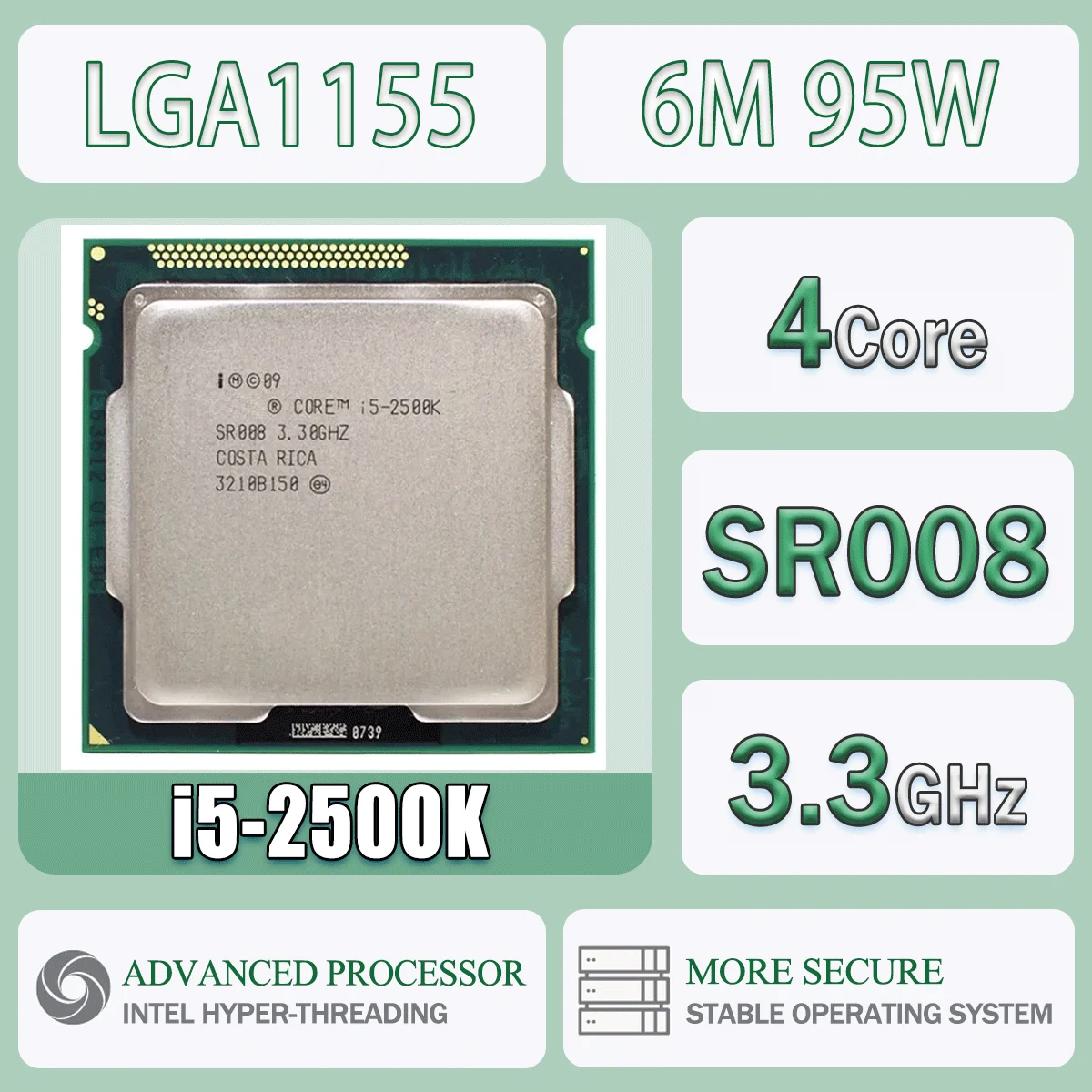 Intel Core I5-2500K 3,3 GHz Quad-Core processeur d'ordinateur serveur 6M 95W I5 2500K paquet LGA 1155