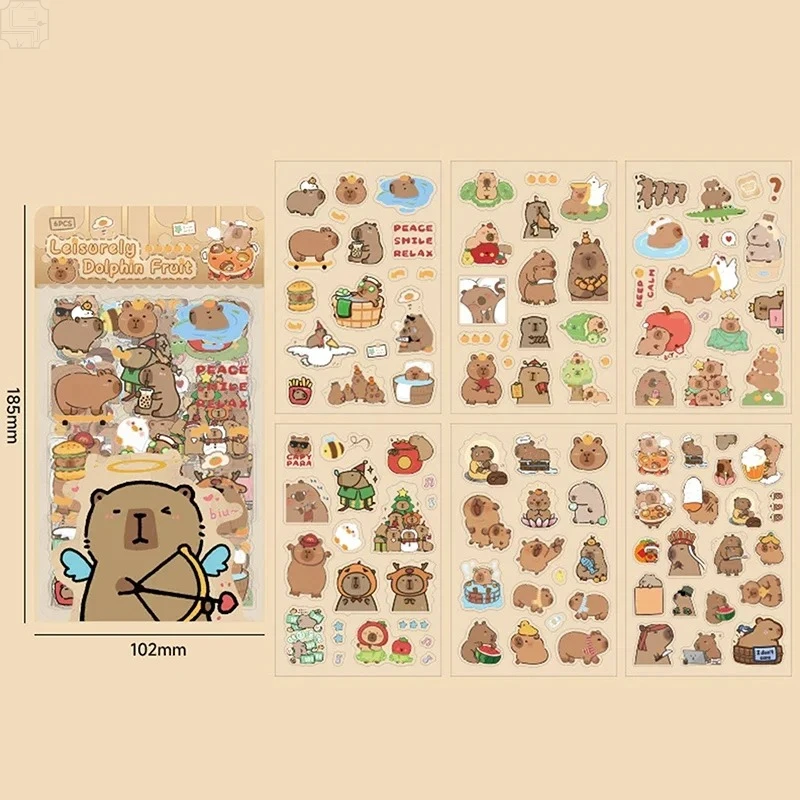 Kawaii Capybara Transparent Waterproof Stickers 6 Sheets Pack Cartoon DIY Diary Scrapbooking School Stationery Decoration