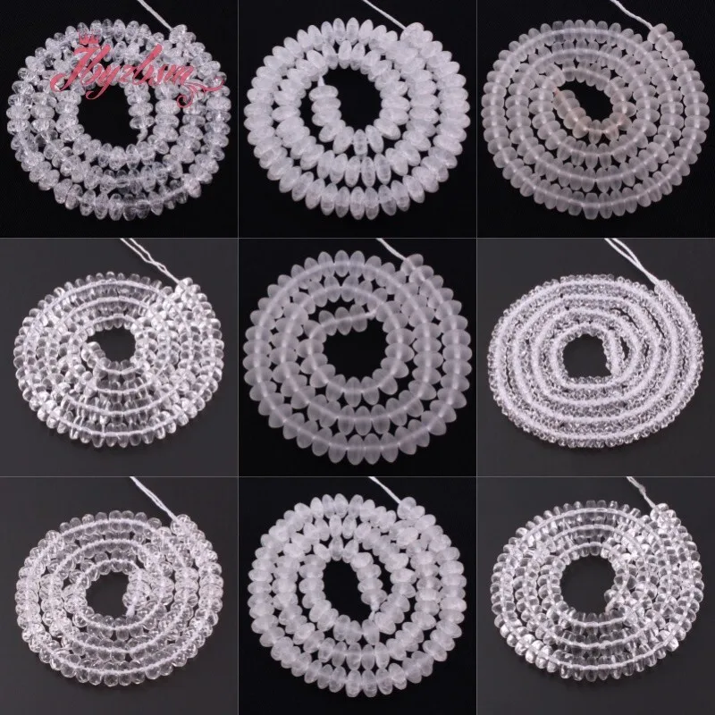 Natural White Rock Crystal Quartz Stone Beads Rondelle For Necklace Bracelats Loose Strand 15