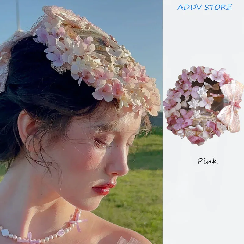 

Vintage Sweet Pink Flower Floral Headband Fedora Hats for Wedding Parties Flowers Wreath Headpiece Elagant Bridal Accessories