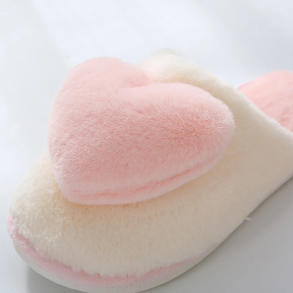 Cute Big Heart Popular Plush Slippers for Women Fluffy Cozy Home Comfy Shoes for Ladies Cute Heart Pattern House Slippers