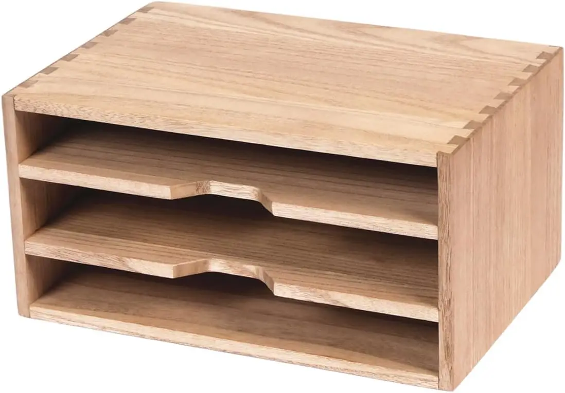 

Трехуровневый деревянный настольный органайзер для бумаг с разделителями для писем и журналов, для дома и офиса