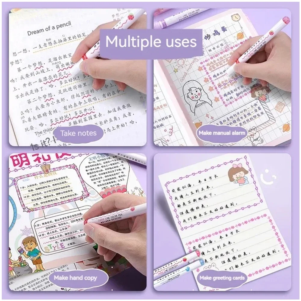 6Pcs/Set Kawaii Flower Line Shape Highlighter Pen Roller Tip Curve Liner Marker Stationery Back To School Office Supplies Gifts