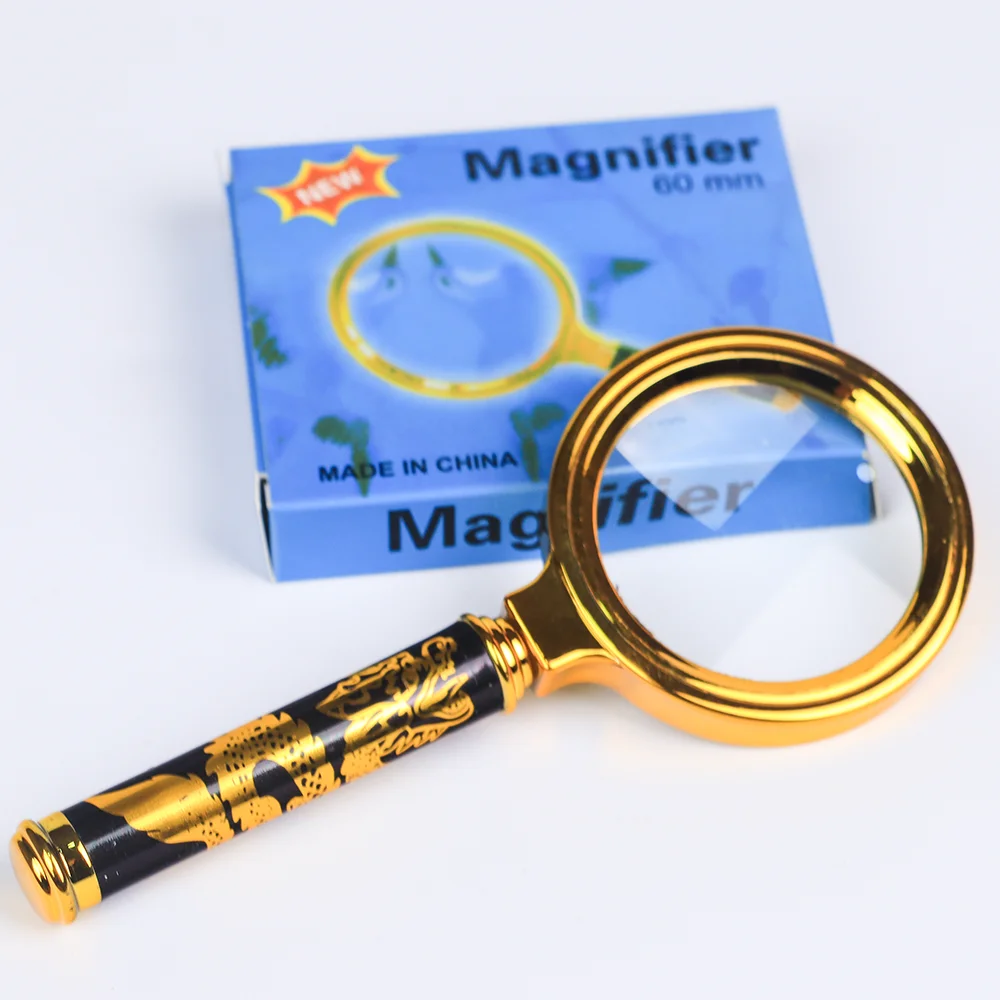 Dragon Pattern Handle 60/70/80/100mm High Magnification 10x Handheld Magnifying Glass for Retro Reading