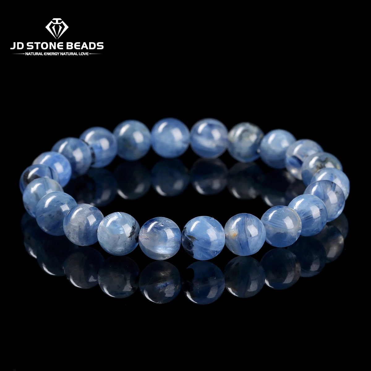 JD Natural Dragon Scale Blue Kyanite Bracelet Brazilian Healing Crystal Gemstone Elastic Bangle For Women Men