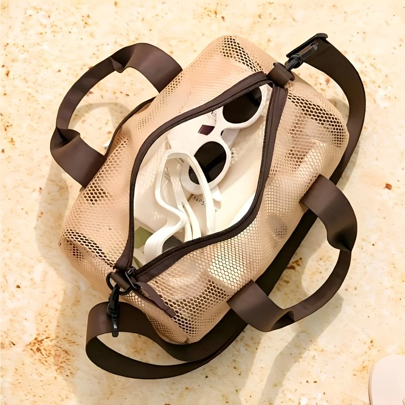 

Breathable Mesh Crossbody Tote Sand Proof Large Beach Swim Fitness Travel Daily Cosmetic Storage Color Options Home Daily Carry