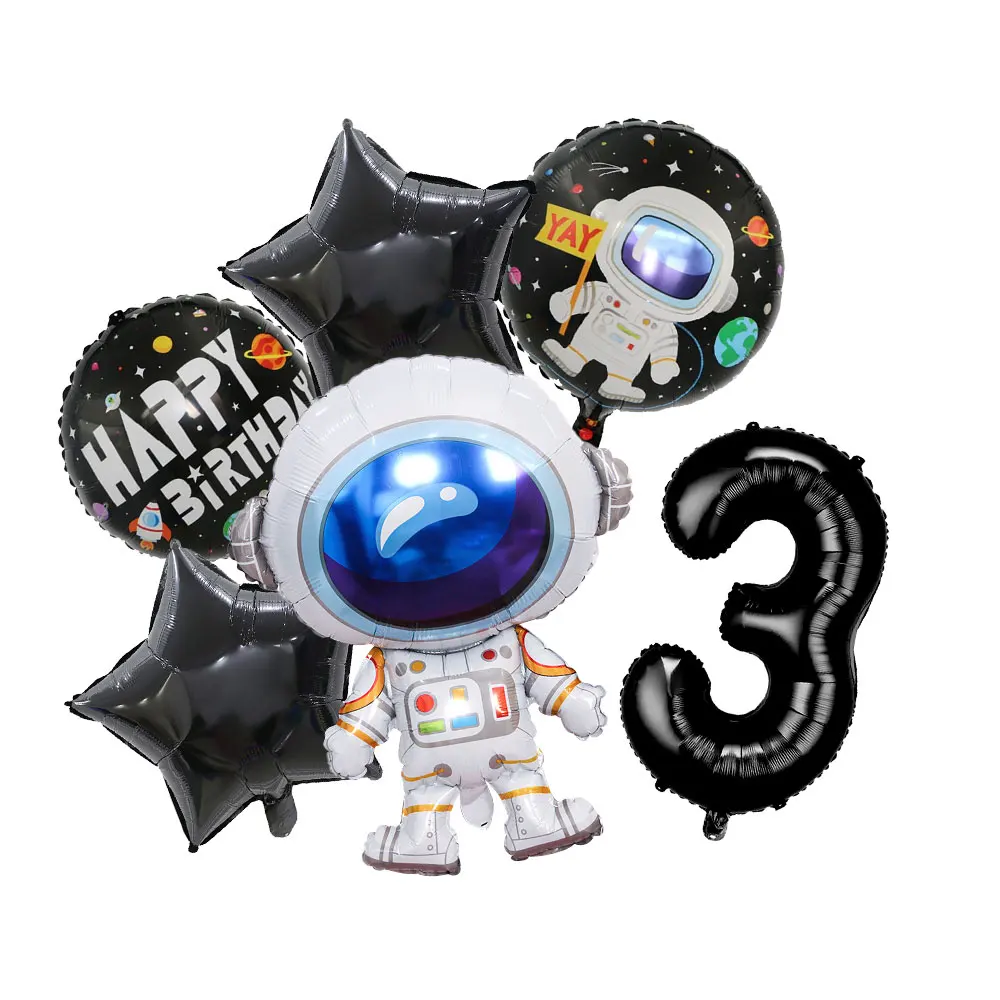 Neue Astronauten-Geburtstagsparty-Dekoration, schwarze Weltraum-Astronauten-Teller, Servietten, Becher, Tischdecke, Hintergrund, Party-Geschenke, Kindergeburtstag – Detail 20