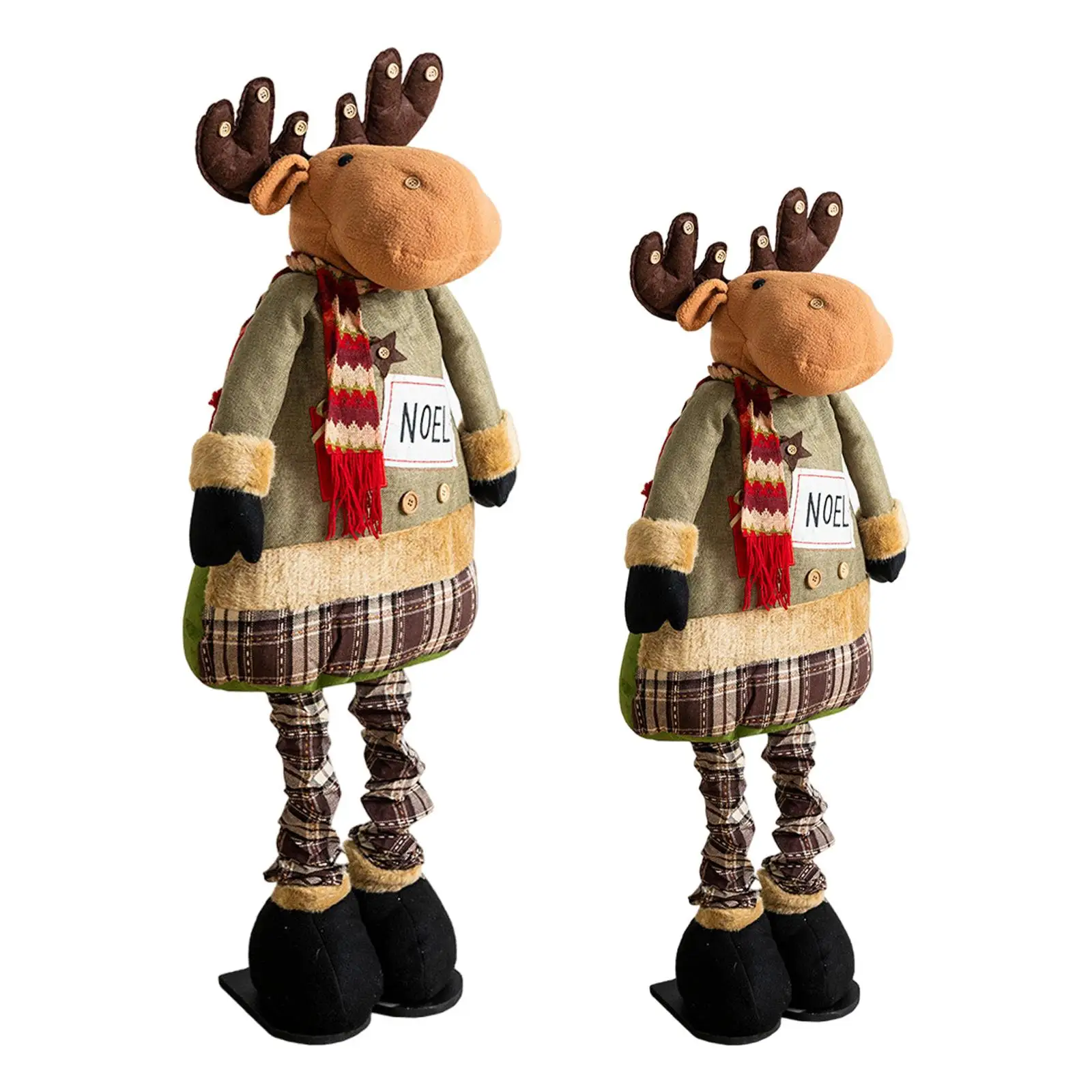 Christmas Elk Doll Xmas Ornament Stretchable Legs Cartoon Stuffed Figure for Fireplace Indoor Festival Window Countertop