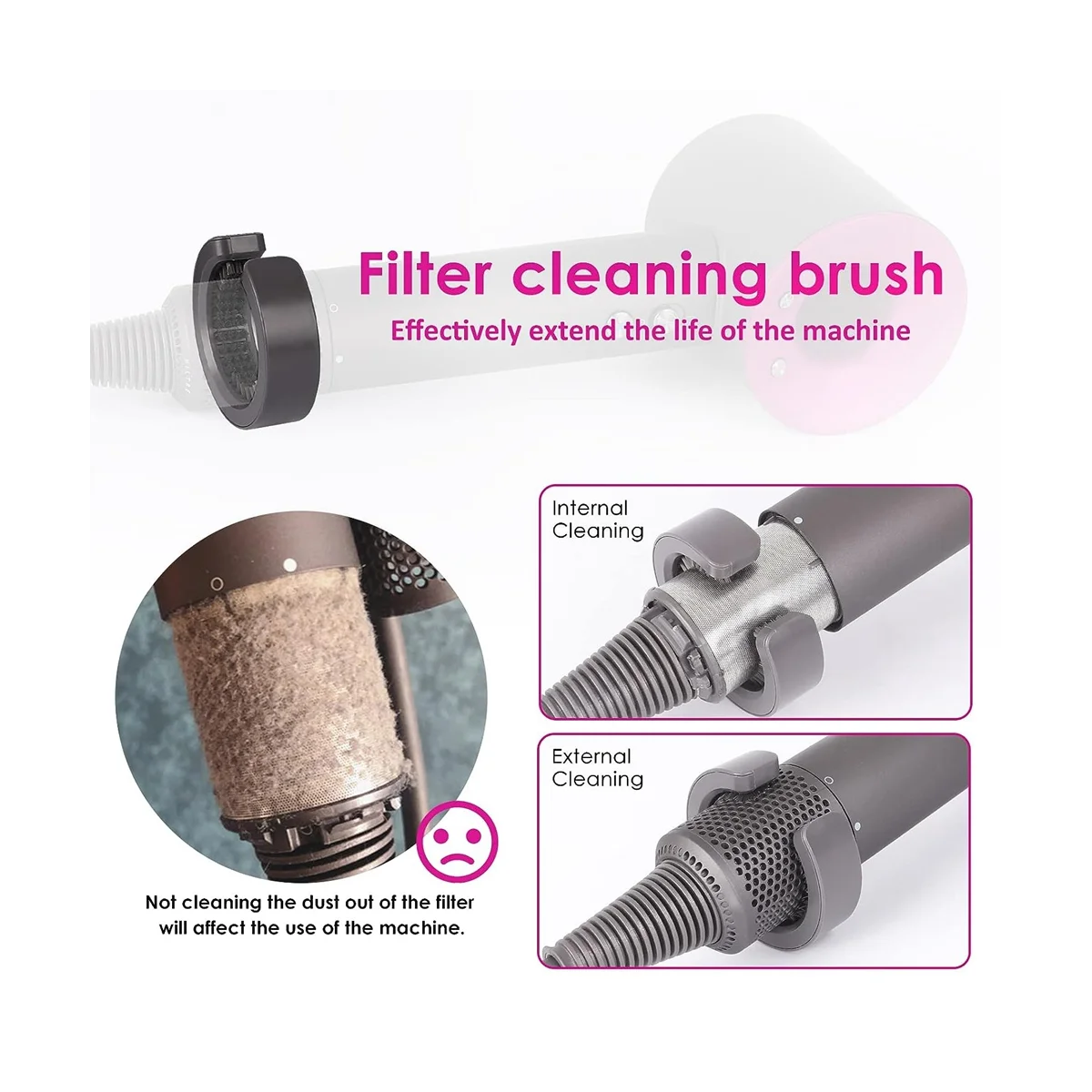 Sostituzione del filtro dell'asciugacapelli per i modelli Dyson Supersonic HD01 HD03 HD08, parti di riparazione del filtro esterno con spazzola pulita A