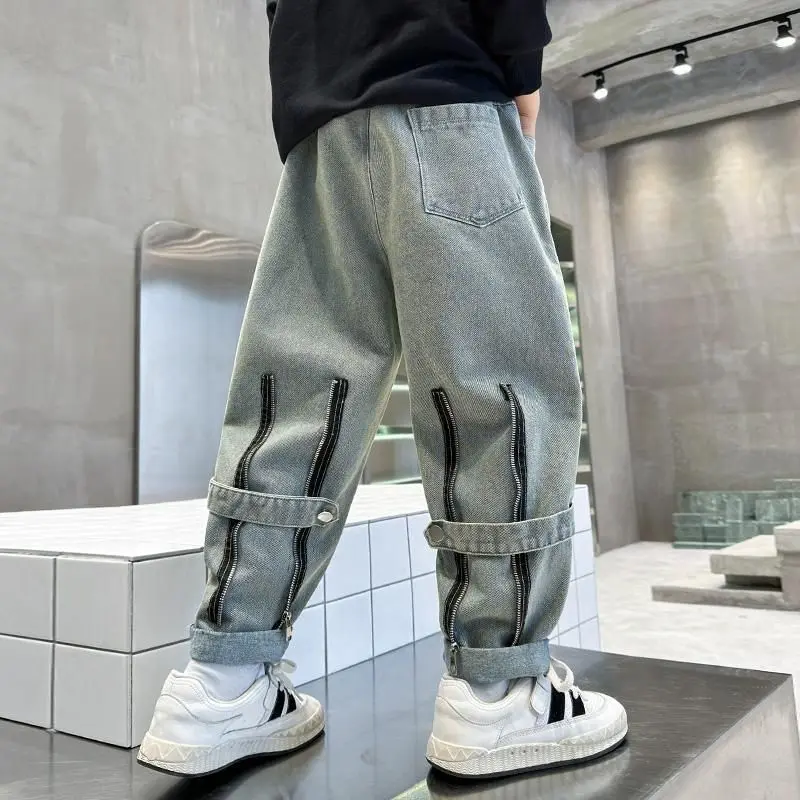 2025 New Boys Autumn Winter Jeans - Trendy Medium-Large Kids Denim Pants for School & Street, Durable Stretchy Fit with Pockets