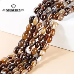 Wholesale Dyed Color Coffee Striped Agate Rice Shape Loose Spacer Barrel Beads For Jewelry Making Diy Bracelet Necklace Finding