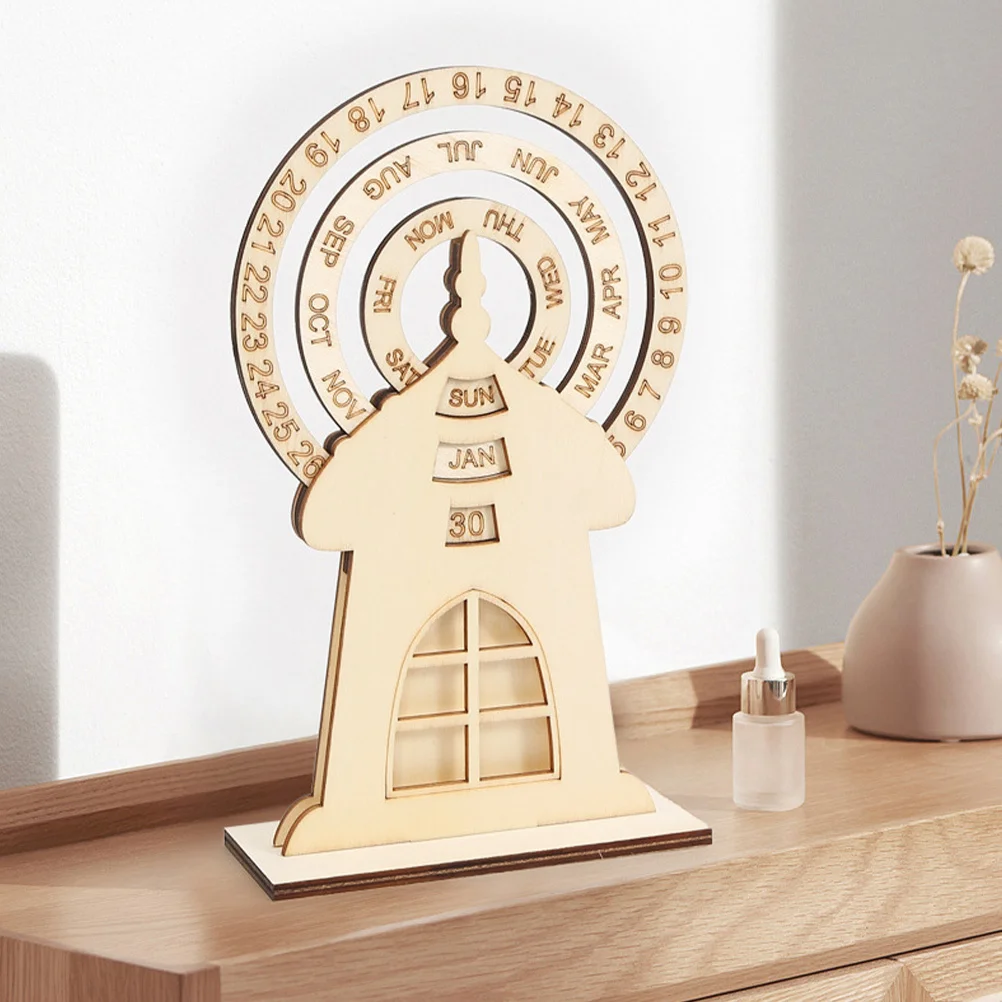 سطح المكتب الخشبي التقويم الدائم دُولابٌ دَوّار الشكل قابل للتعديل اليومي تاريخ الأسبوع شهر عرض سطح المكتب التقويم الدائم