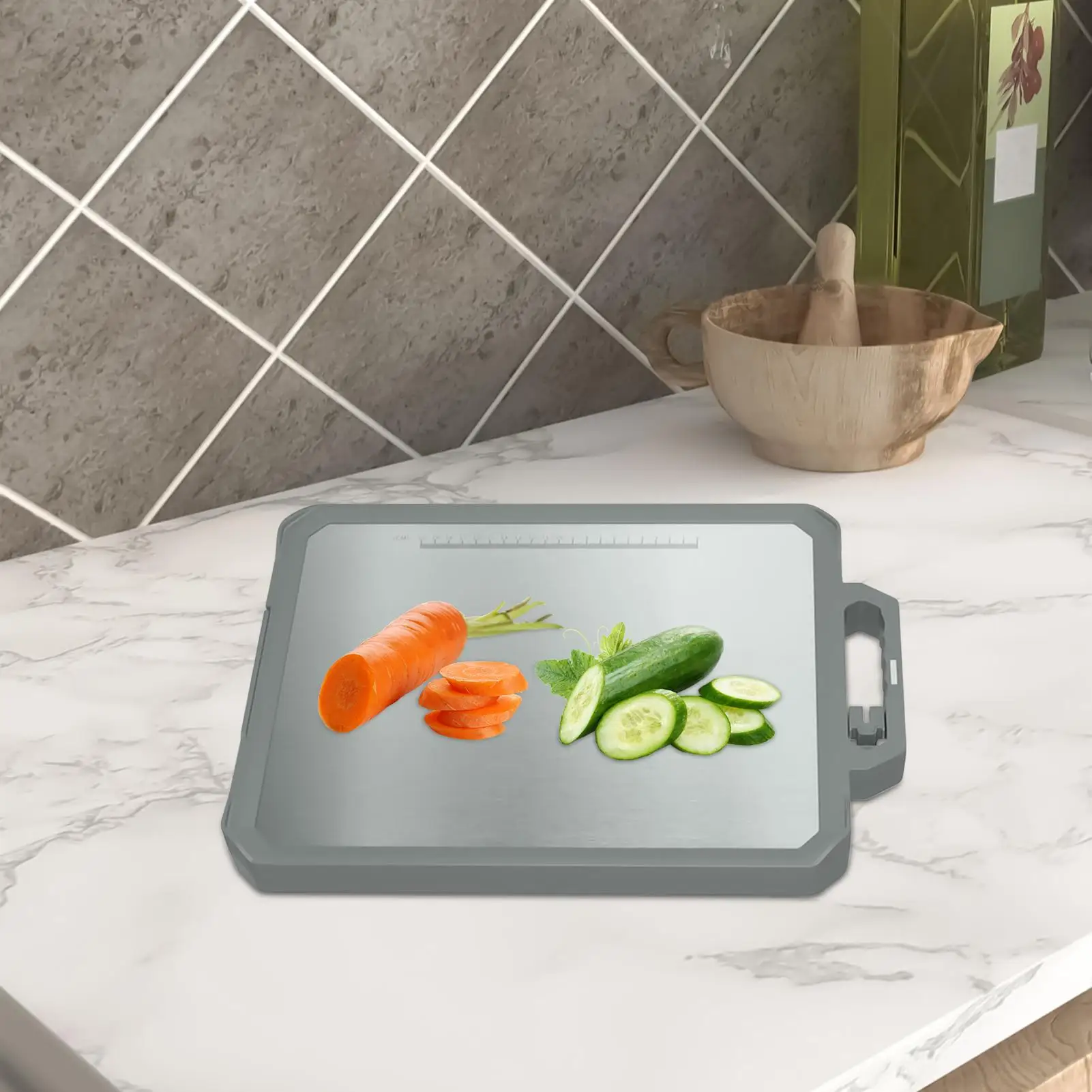 

Chopping Boards For Kitchen Double Sided Metal Cutting Boards Non-Slip Mat Food Grade For Baking Camping BBQ Vegetable Prep