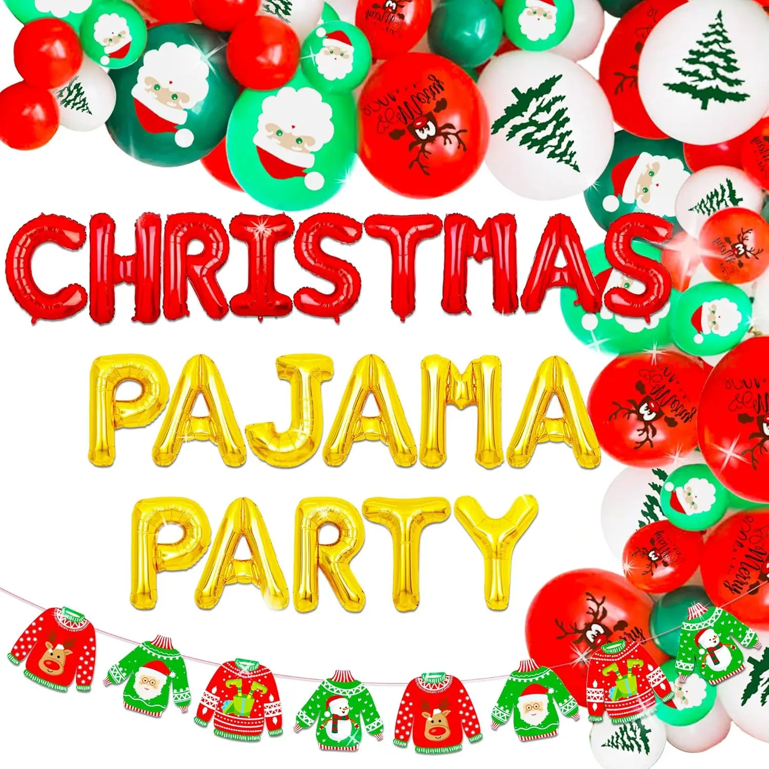 LaVenty Christmas Pajama Party Decoration Christmas Slumber Party Decoration Balloons Christmas Party Game Supplies