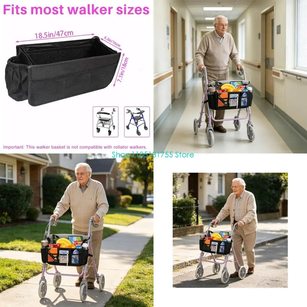 

K0EF Convenient Walking Support Storage Basket With Separate Areas And Included Drink Holder For Outdoor tasks