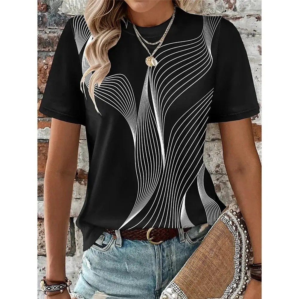 Funny Stripe 3D Print T-Shirts Geometry Pattern Women's Casual O-Neck Short Sleeve T Shirt Y2k Top Harajuku Tees Female Clothing