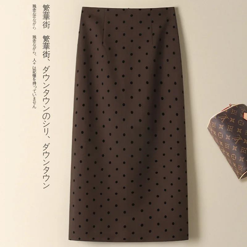 تنورة بولكا دوت ميدي للنساء، تنورة ضيقة شتوية أنيقة ذات ثنيات، تنورة بدلة أنيقة