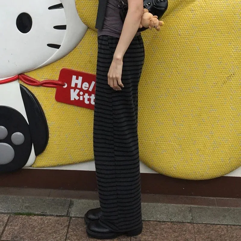 

Summer Fashion High Waist Striped Wide Leg Pants for Women, Elastic Waist, Slim Fit Casual Pants