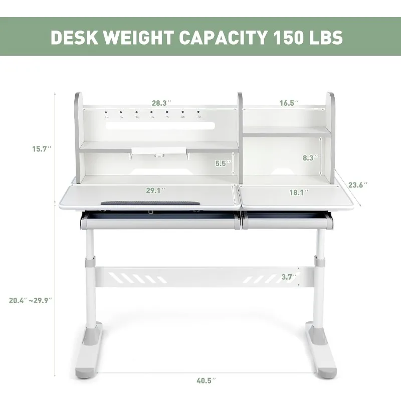 Adjustable Kids Desk with Hutch and Drawers,47