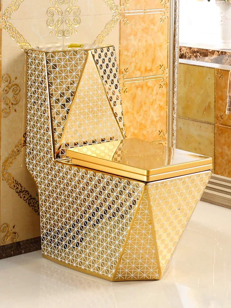 Gold toilet siphon water saving European toilet square diamond colored ceramic toilet