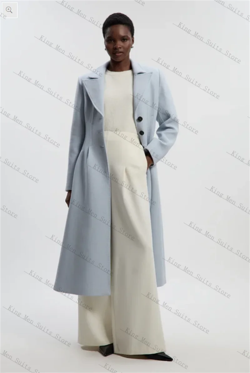 

Cashmere Wool Women Suit 1 Piece Long Blazer Prom Dress Light Blue Customized Formal Office Lady Jacket Wedding Overcoat