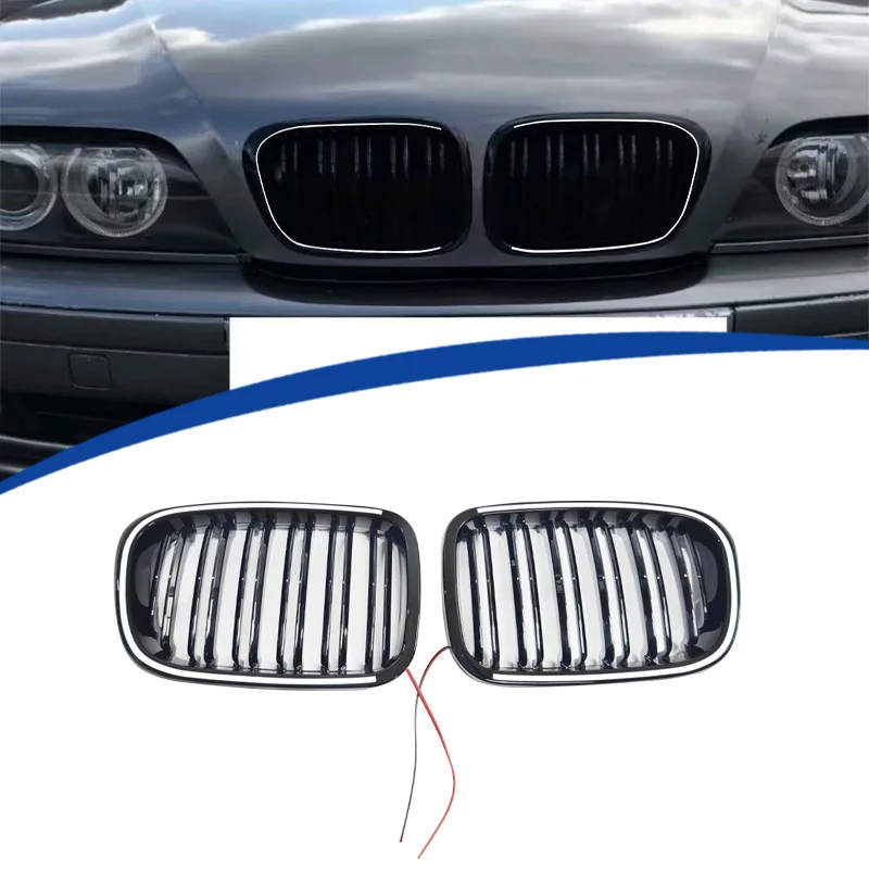 For 1999-2001 BMW 3 Series E46 4 Door, Dual Line Gloss Black LED Illuminated Grille, PC Construction, Direct Fit Replacement