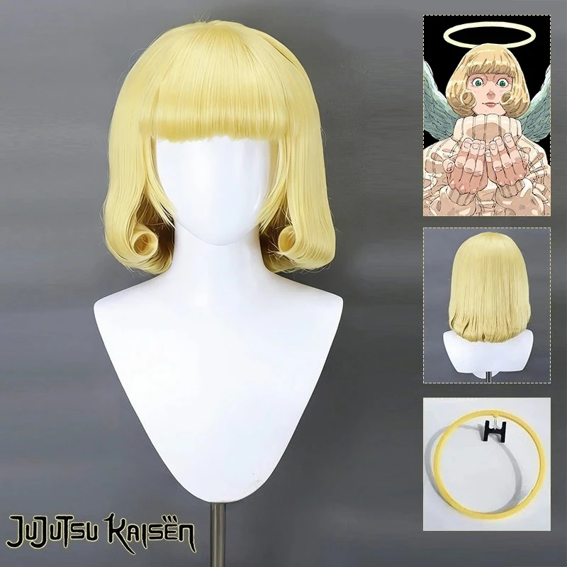 

Anime Jujutsu Kaisen Hana Kurusu Cosplay Wig Blonde Yellow Culry Hair Female Wigs for Halloween Party Women Angel Headwear Props