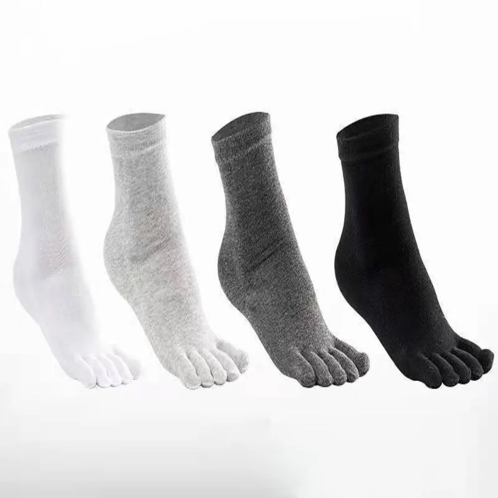 Chaussettes en coton à cinq doigts pour hommes, respirantes, courtes, chaussettes d'équipage de rinçage, sports, course, document solide, noir, blanc, gris