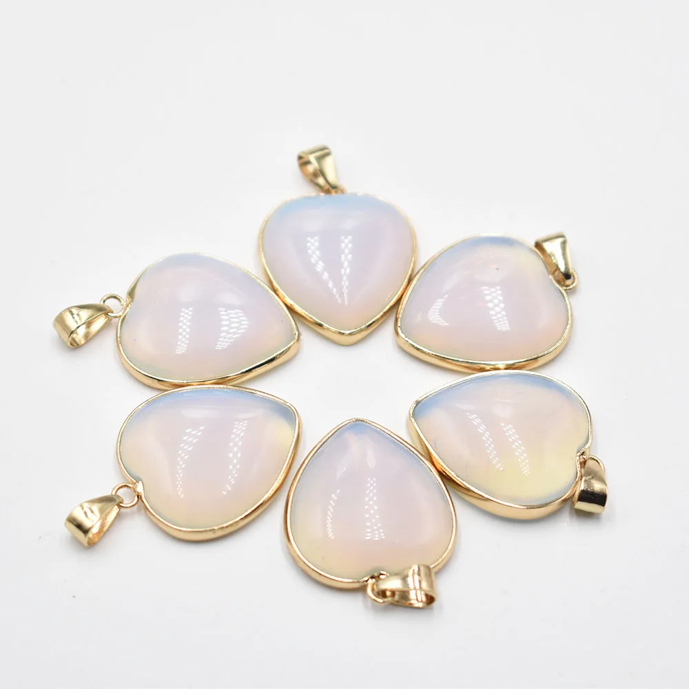 wholesale 10pcs/lot 2023  good quality opal stone gold color side heart pendant 25mm for jewelry making free shipping