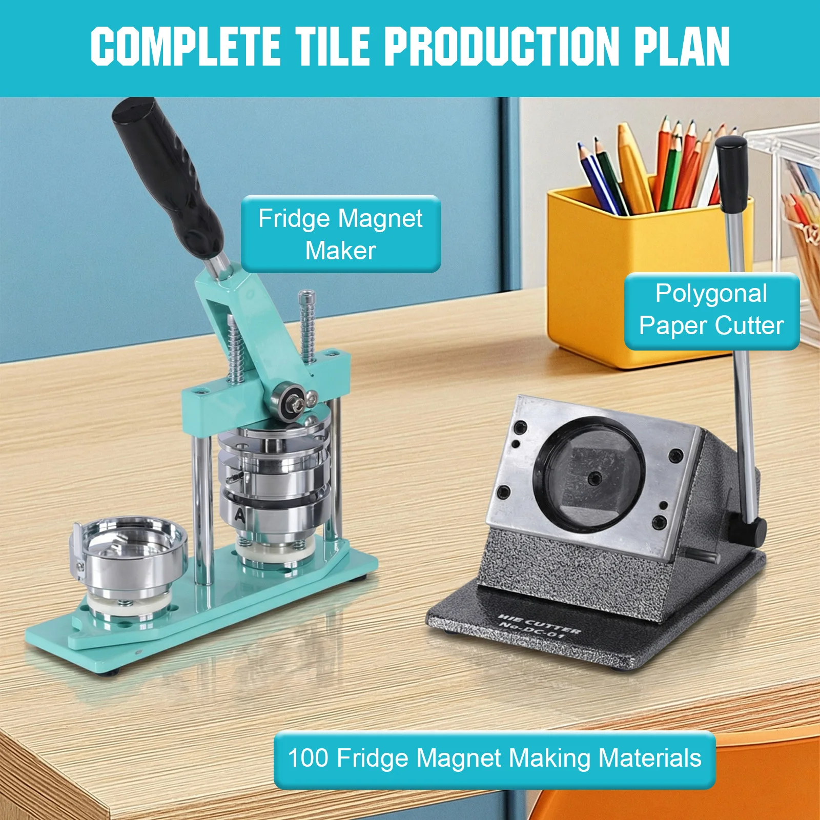 

2.28x2.28in Round DIY Pin Badge Button Press Kits with Paper Cutter+100pcs Material Metal Pin Maker Machine for Parties Business