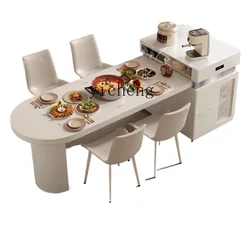 Zz island dining table integrated retractable family dining table multi-functional kitchen bar rock slab small apartment