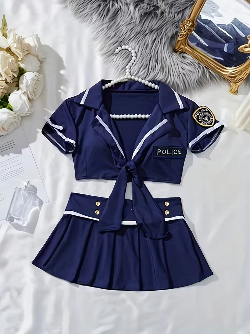 Flight Attendant Roleplay Set - Alluring Sailor-Inspired Costume, Flirty Uniform Lingerie Ensemble