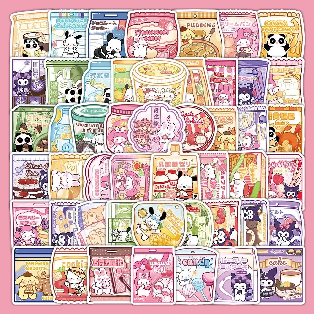 

50/100PCS Cute Cartoon Sanrio Snacks Stickers Waterproof Graffiti Decorative Toys Creative DIY Decorative Scrapbook Guitar Desk