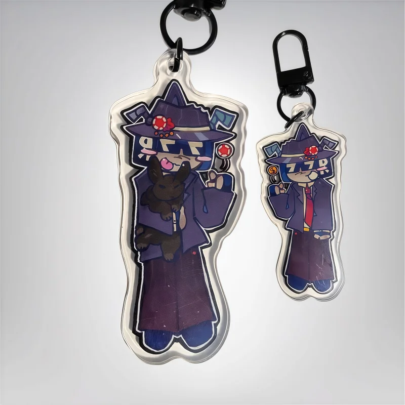 Forsaken Rbl Chance Acrylic Keychain - Chibi Purple Suit Figure Pendant - Black Metal Hook Bag Charm for Backpack & Keys