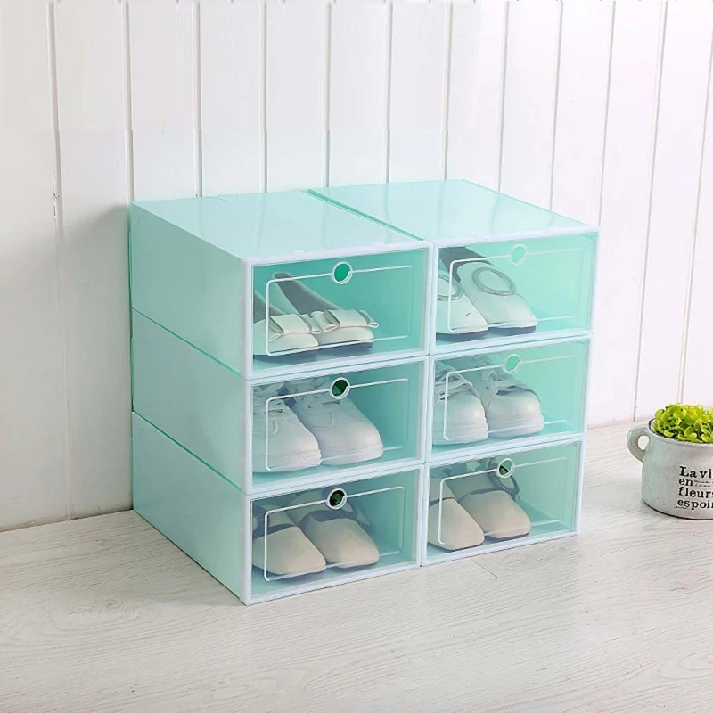 Y1UB 6Pcs Plastic Shoe Box Stackable Foldable Shoe Drawer Storage for Case