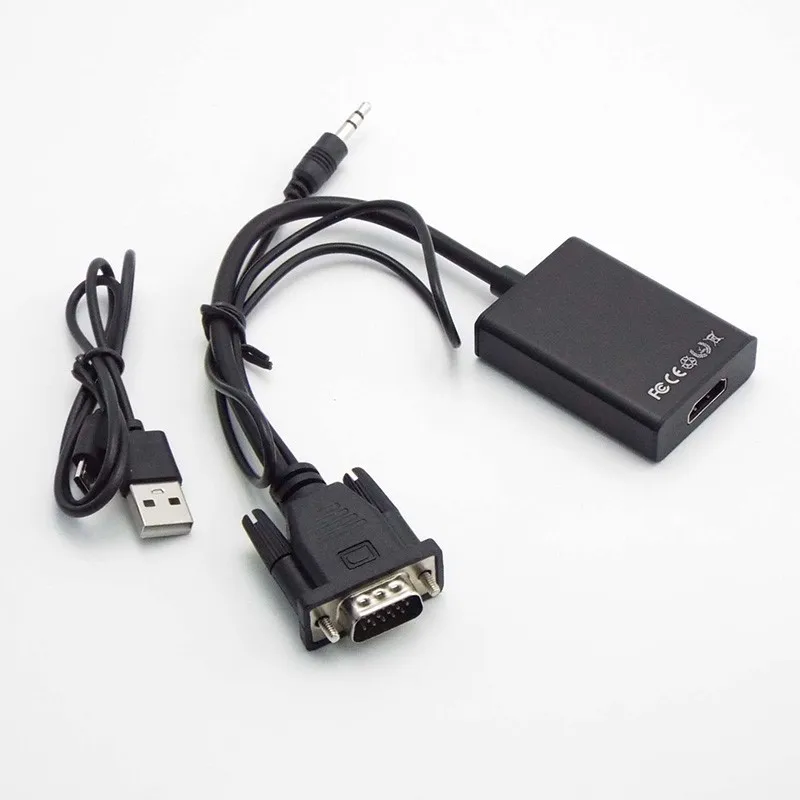 Cabo conversor compatível com vga para hdmi, 1080p, saída de áudio, adaptador vga para pc, laptop, hdtv, projetor e4